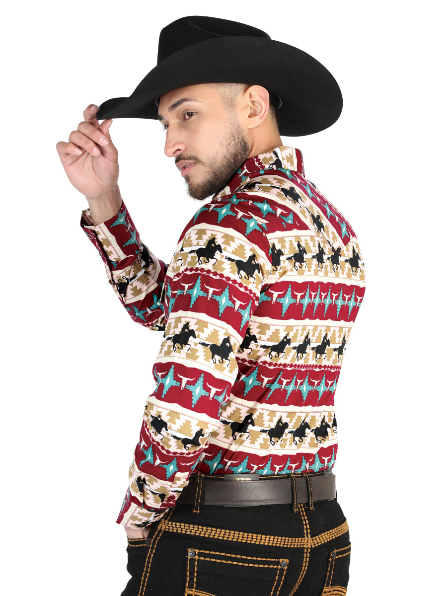 El General Black/Gold Casual Long-Sleeve Shirt - Burgandy 44476