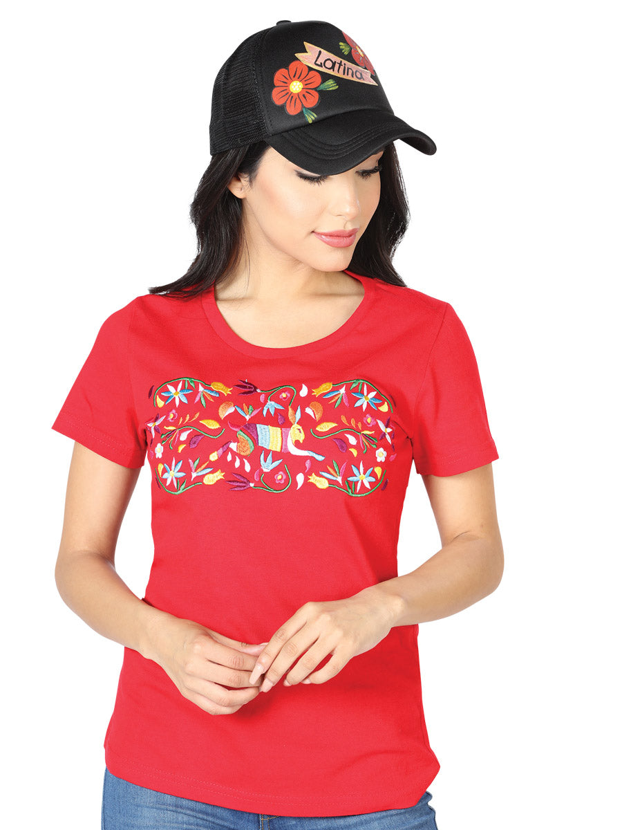 Artisanal Embroidered T Shirt Red 602762