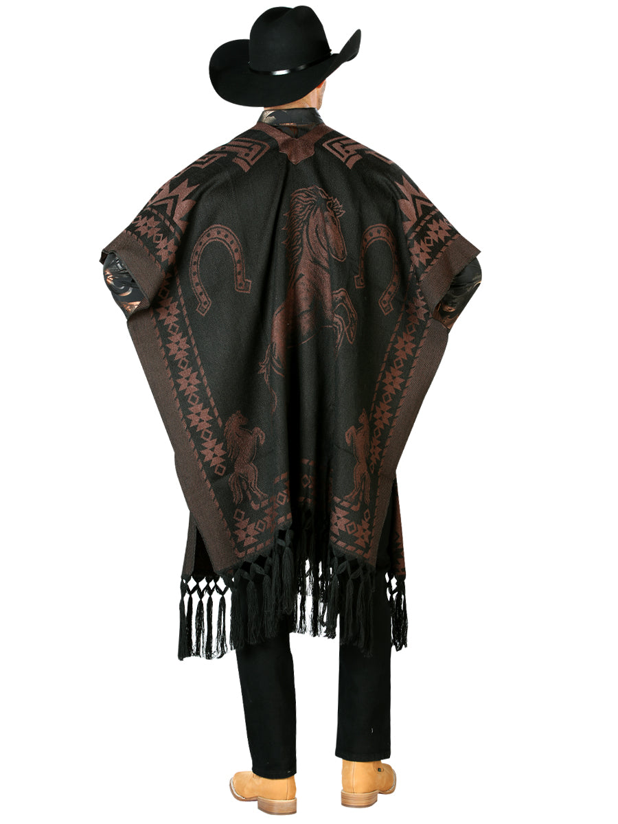 Artisanal Mexican Poncho 92% Acylic, 8% Polyester Black/Brown 603834