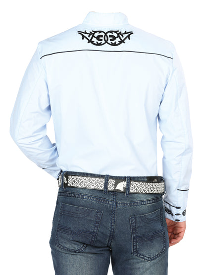 Mens El Señor de los Cielos Charro Embroidery Shirt Blue/Black 40785