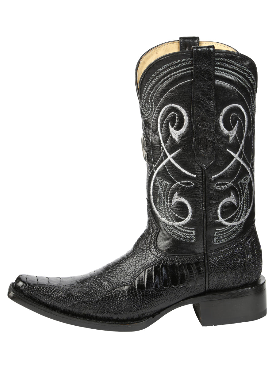 El General Men's Exotic Ostrich Leg Cowboy Boots - Black 45067