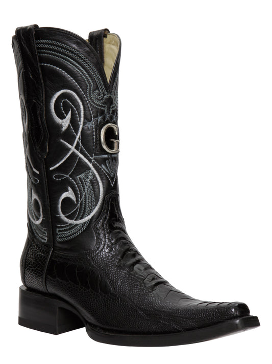 El General Men's Exotic Ostrich Leg Cowboy Boots - Black 45067