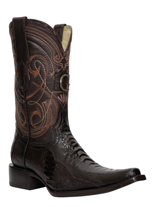 El General Men's Exotic Ostrich Leg Cowboy Boots - Brown 45068