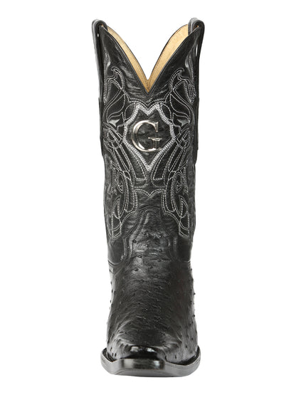 El General Men's Exotic Ostrich Leather Cowboy Boots - Black 45075