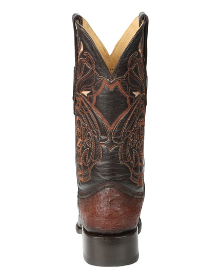 El General Men's Exotic Ostrich Leather Cowboy Boots - Brown 45076