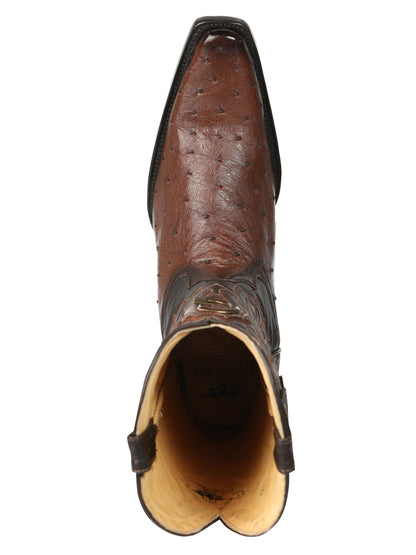 El General Men's Exotic Ostrich Leather Cowboy Boots - Brown 45076