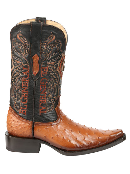 El General Men's Exotic Ostrich Leather Cowboy Boots - Cognac 45077