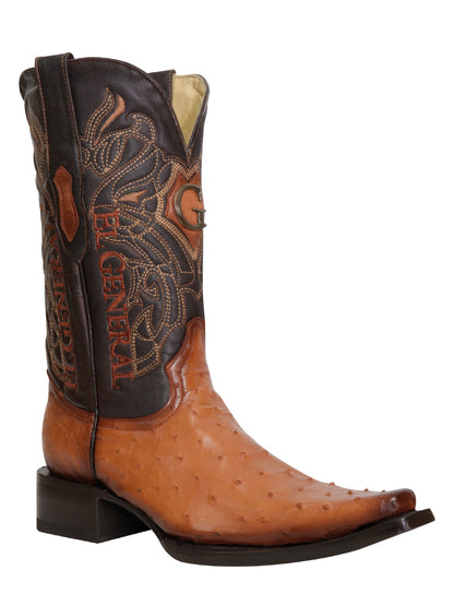 El General Men's Exotic Ostrich Leather Cowboy Boots - Cognac 45077