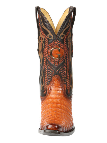 El General Men's Exotic Caiman Belly Cowboy Boots - Cognac 45080