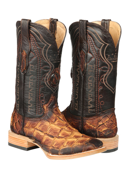 El General Men's Exotic Monster Fish Rodeo Cowboy Boots - Cognac 45085