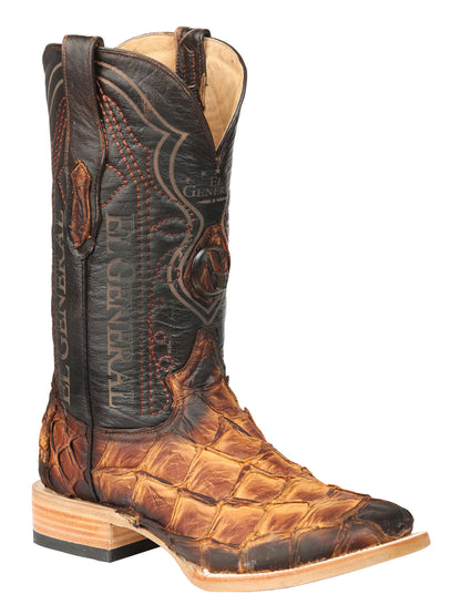 El General Men's Exotic Monster Fish Rodeo Cowboy Boots - Cognac 45085