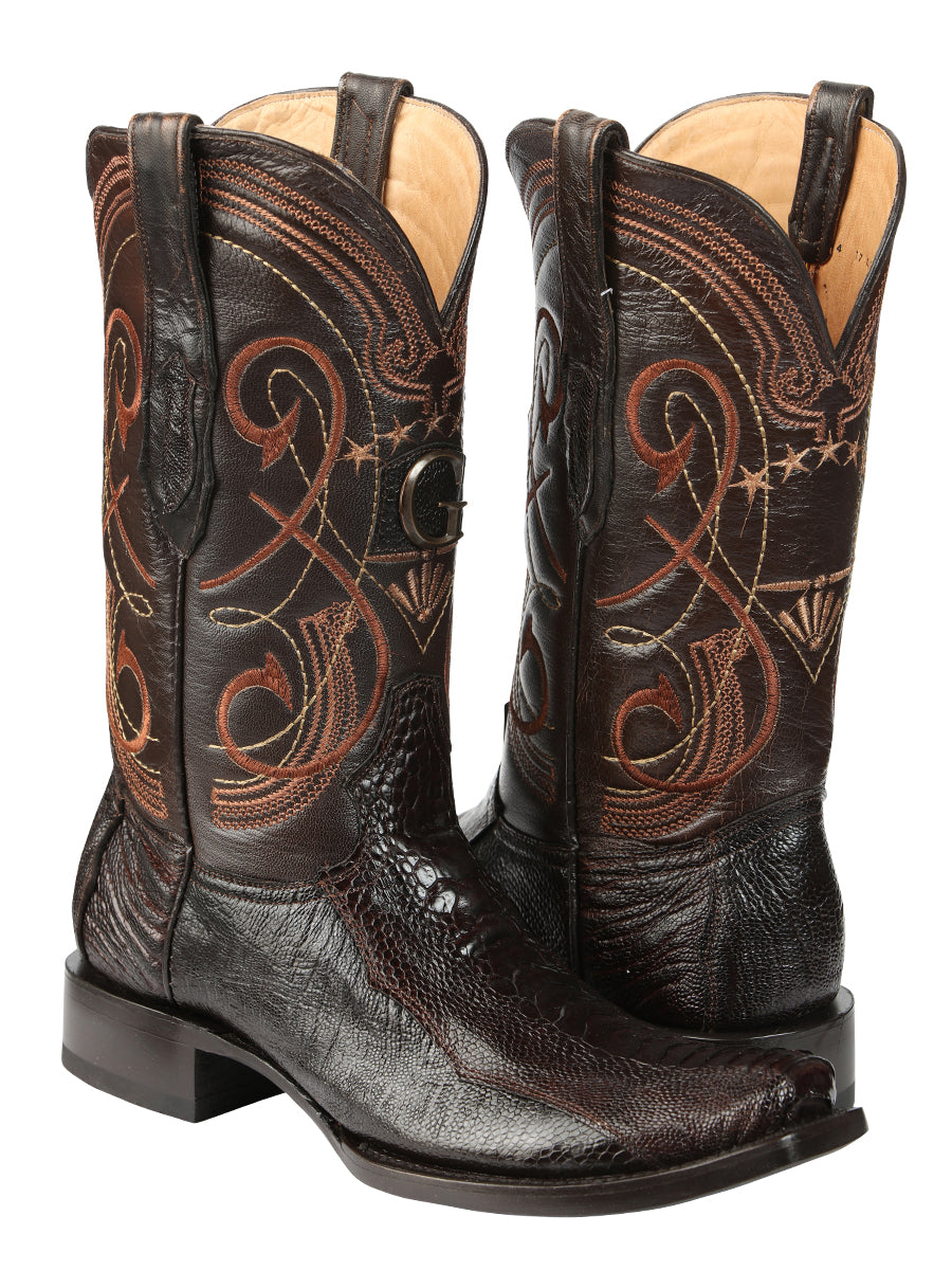 El General Men's Exotic Ostrich Leg Cowboy Boots - Brown 45511