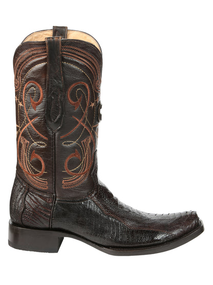 El General Men's Exotic Ostrich Leg Cowboy Boots - Brown 45511