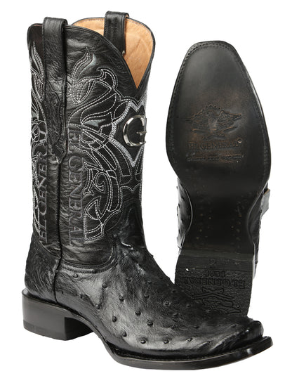 El General Men's Exotic Ostrich Leather Cowboy Boots - Black 45515