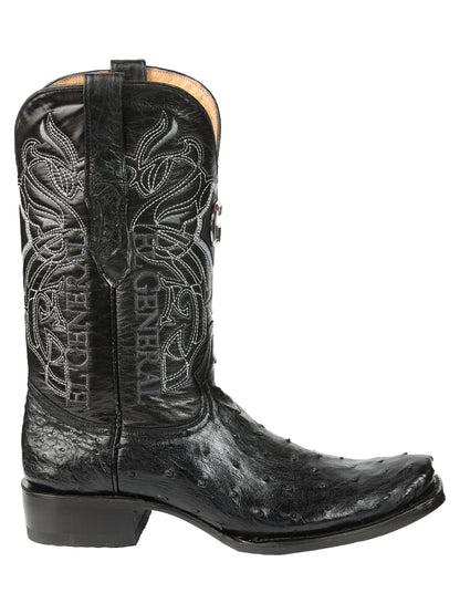 El General Men's Exotic Ostrich Leather Cowboy Boots - Black 45515