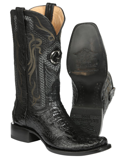 El General Men's Exotic Caiman Nuca Cowboy Boots - Black 45521