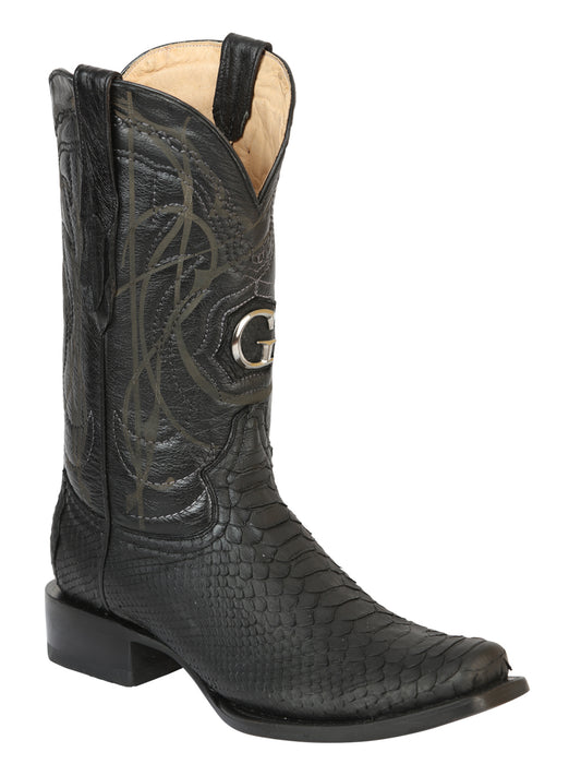 El General Men's Exotic Python Leather Cowboy Boots - Black 45523