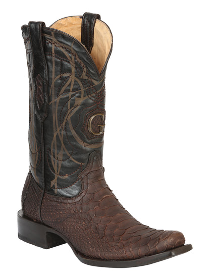 El General Men's Exotic Python Leather Cowboy Boots - Brown 45524