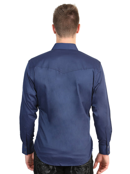 El General Men’s Long Sleeve Western Shirt - Navy Blue Stretch  45616