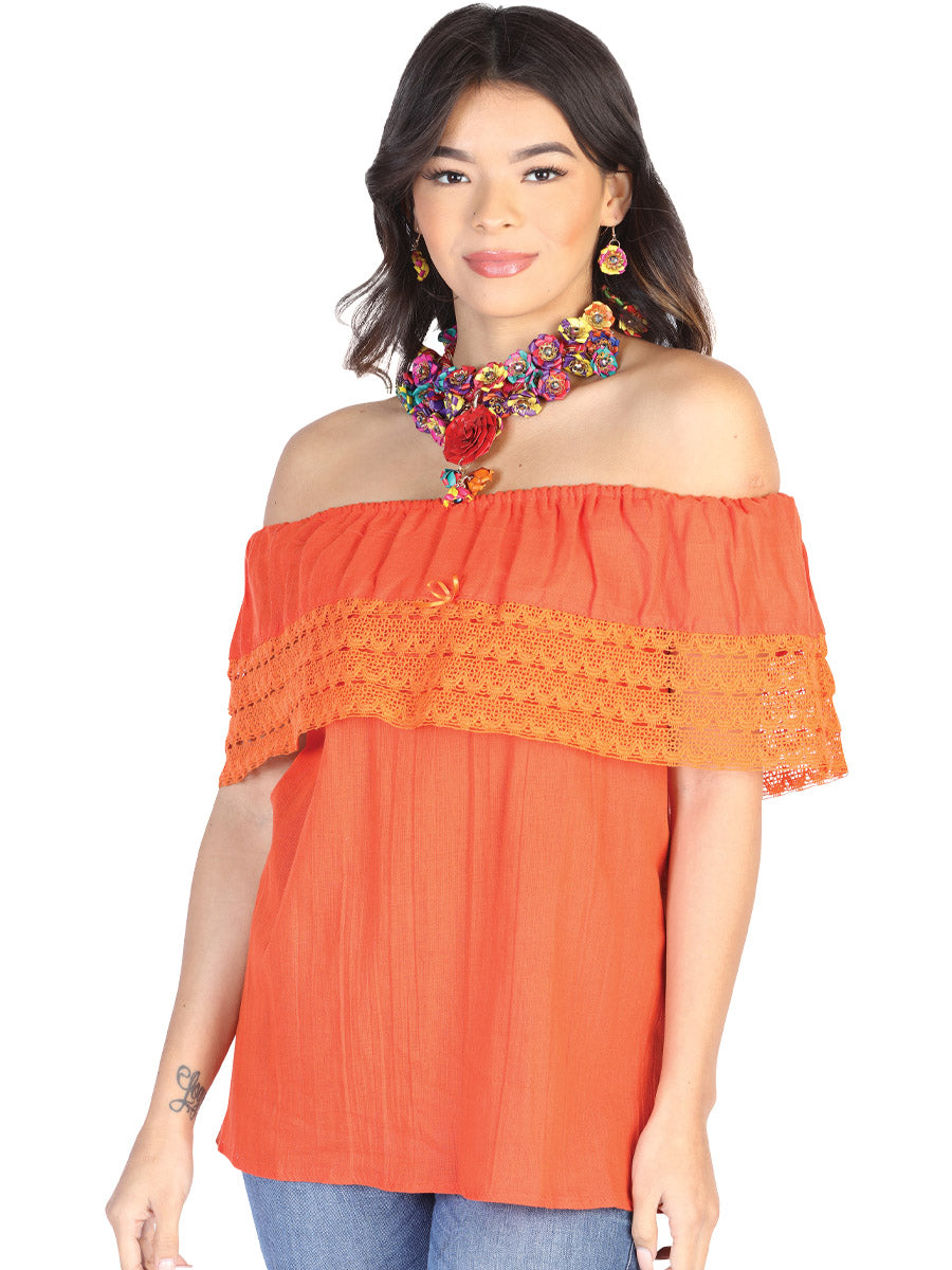 Mexican Artisanal Blouse  50% Cotton, %50 Polyester Orange 602512