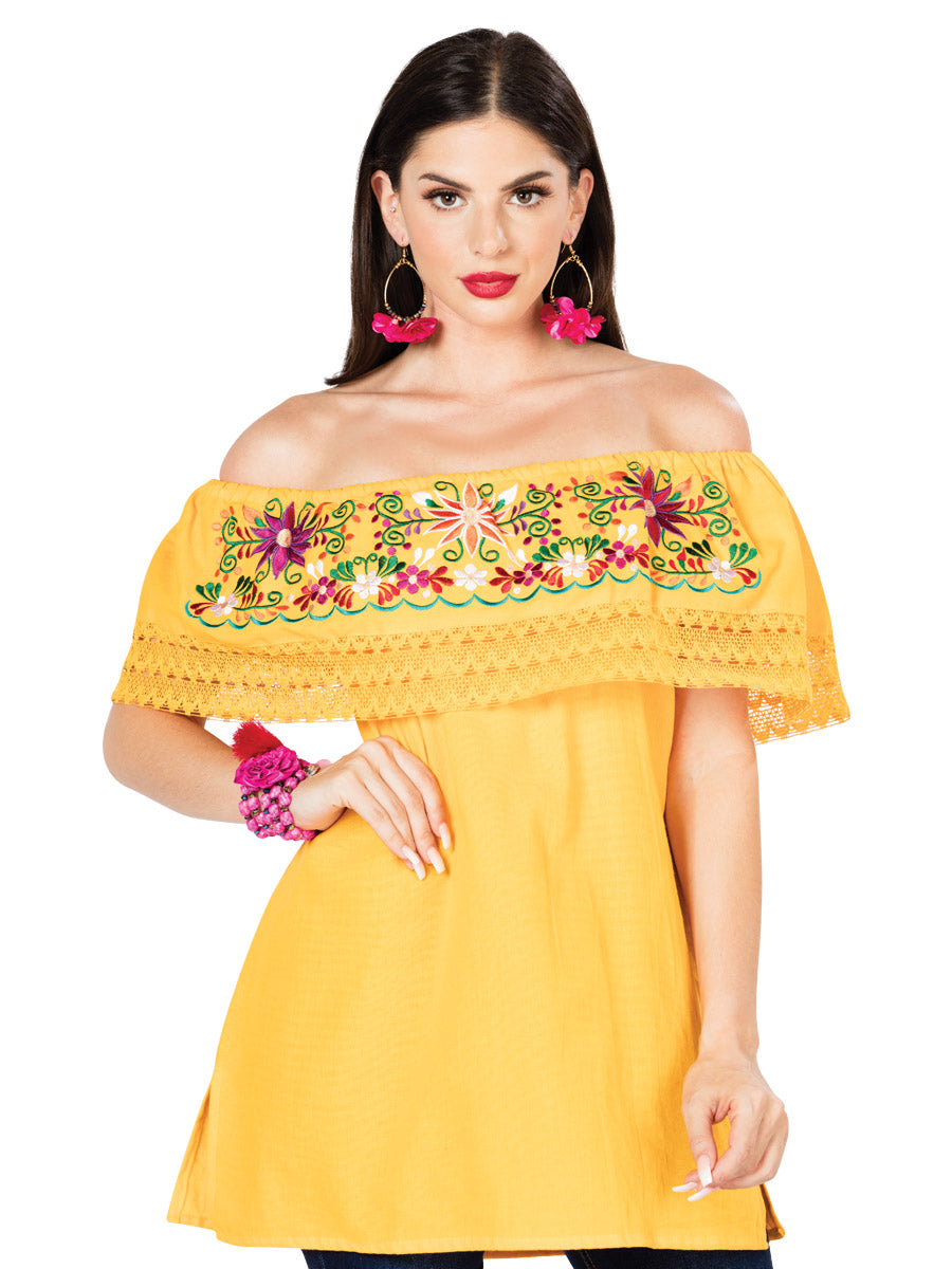 Artisanal Embroidered Blouse 100% Cotton Yellow 603051