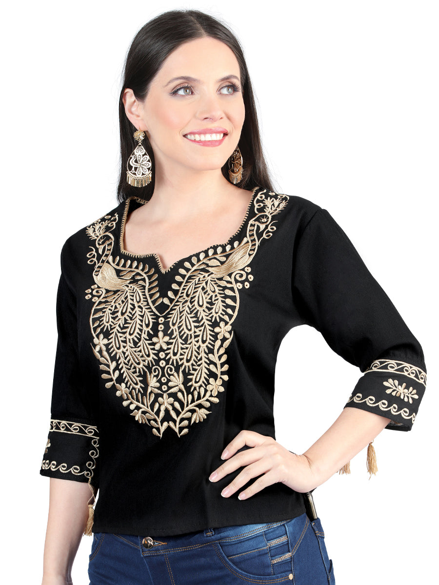 Artisanal Embroidered Blouse 100% Cotton Black 603960